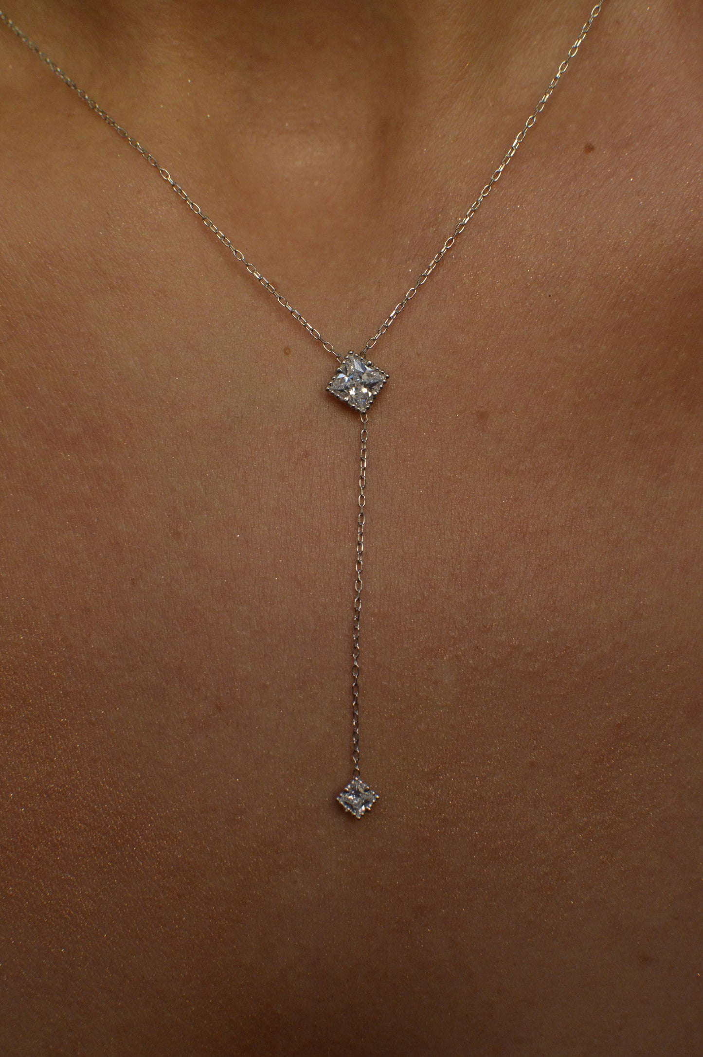 Radiant duo pendant silver Y-shaped necklace