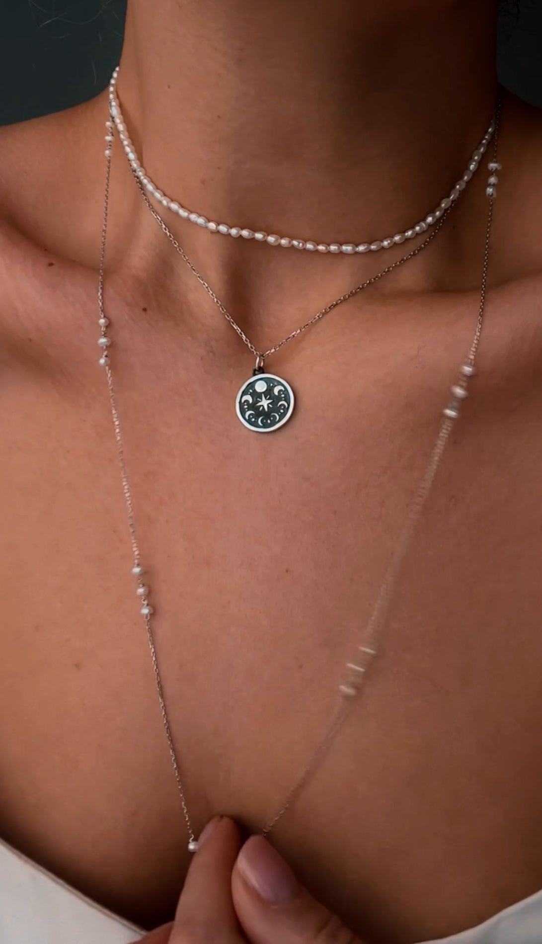 Celestial harmony of feminine energy silver necklace