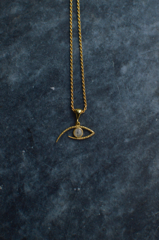 Eye of clarity silver 14K gold necklace