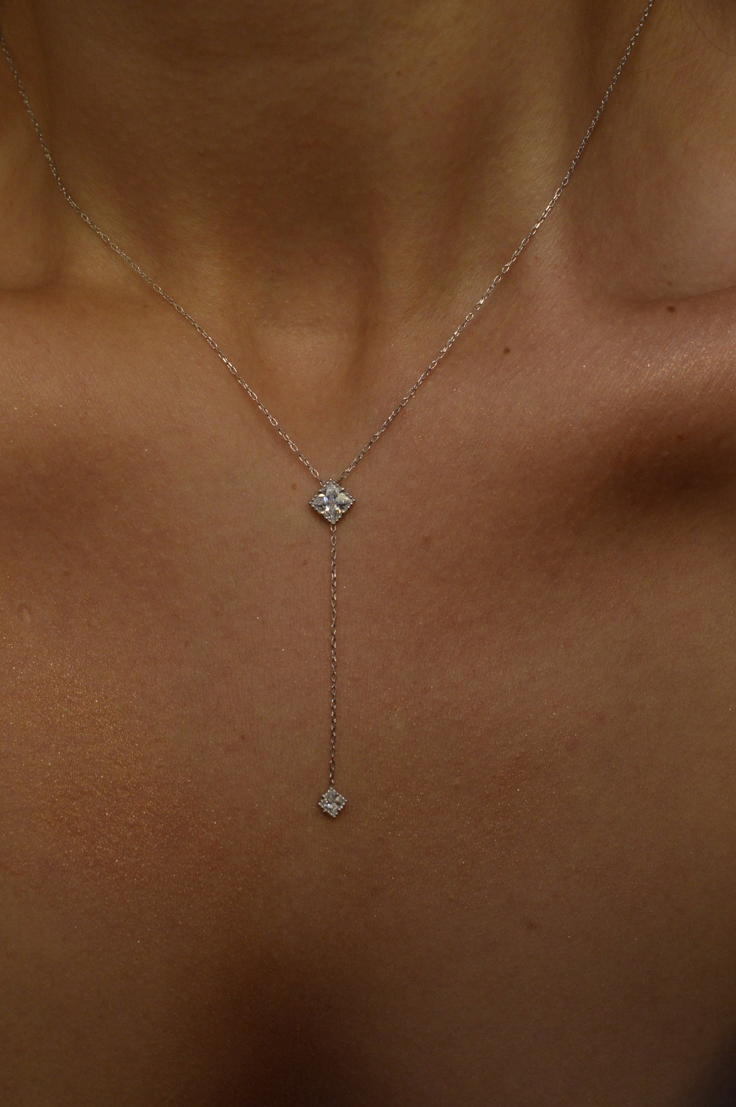 Radiant duo pendant silver Y-shaped necklace