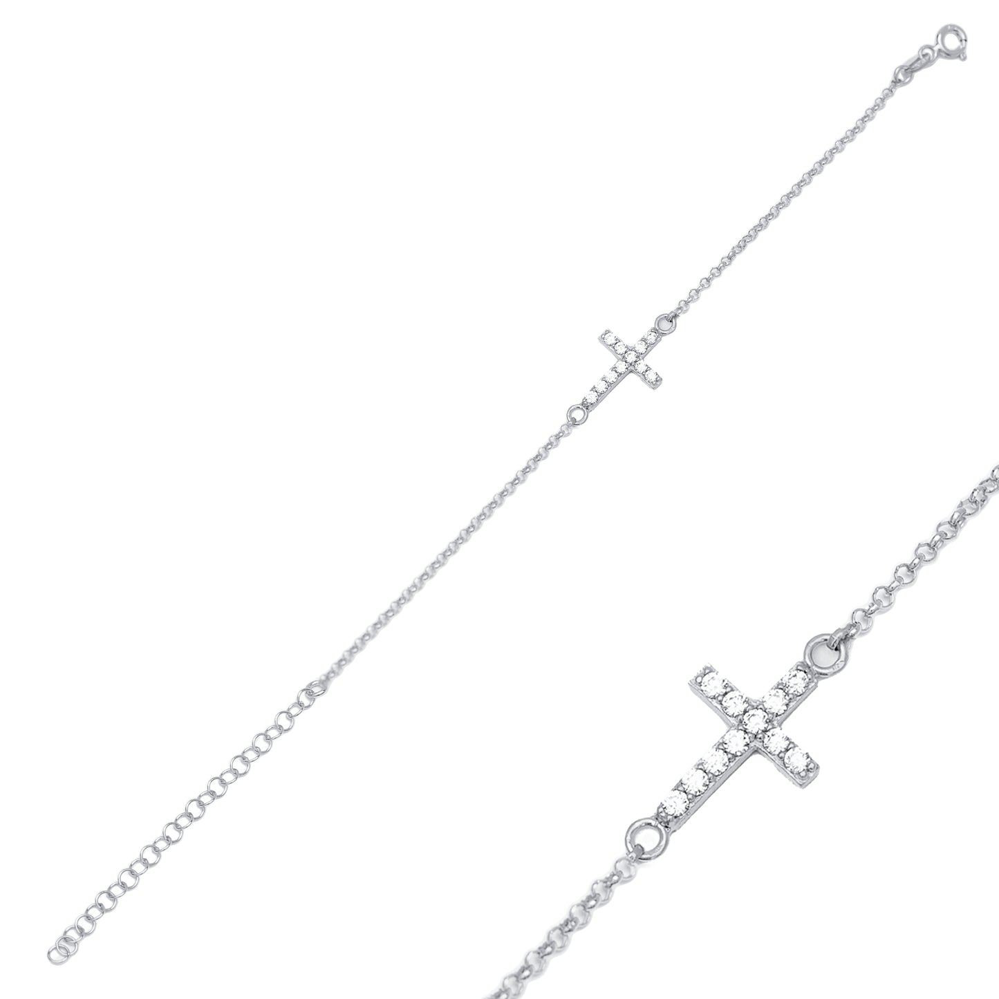 Cross design silver charm bracelet with stones - Èthèora