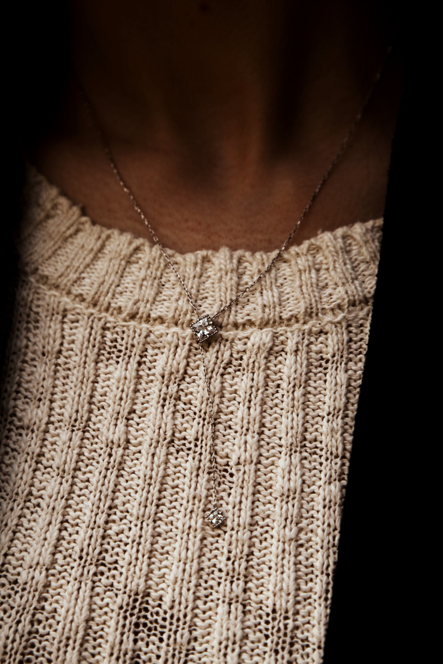 Radiant duo pendant silver Y-shaped necklace