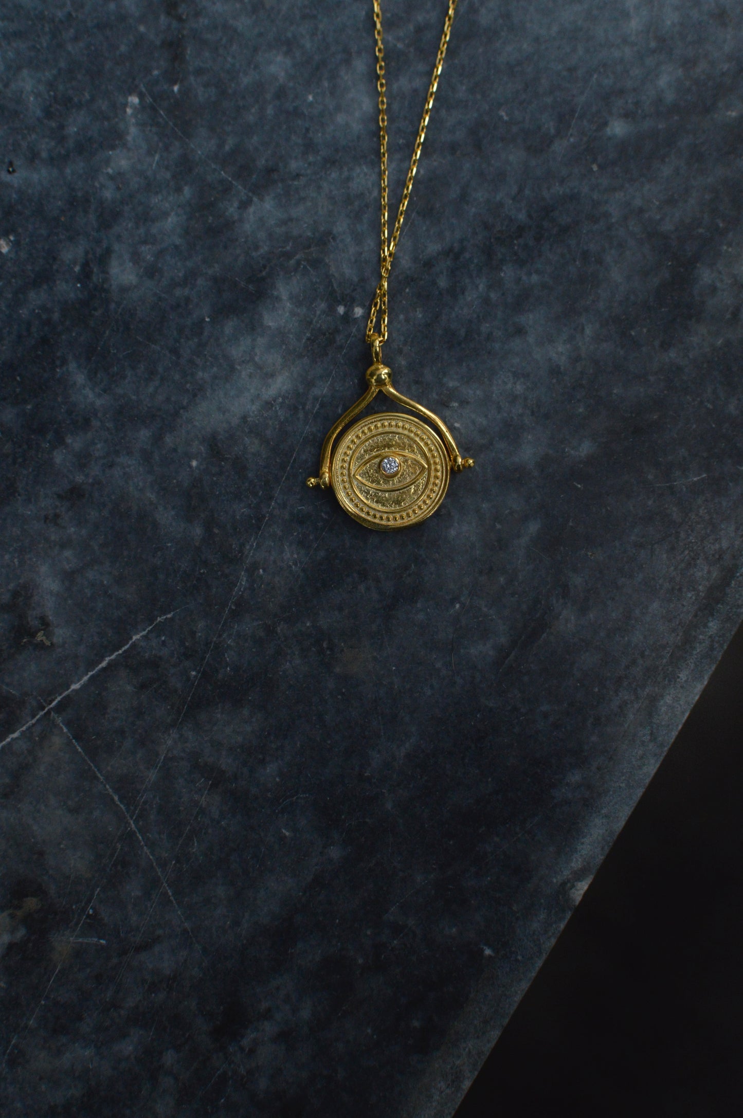 Mystic Guardians Double-sided silver 14K gold pendant necklace