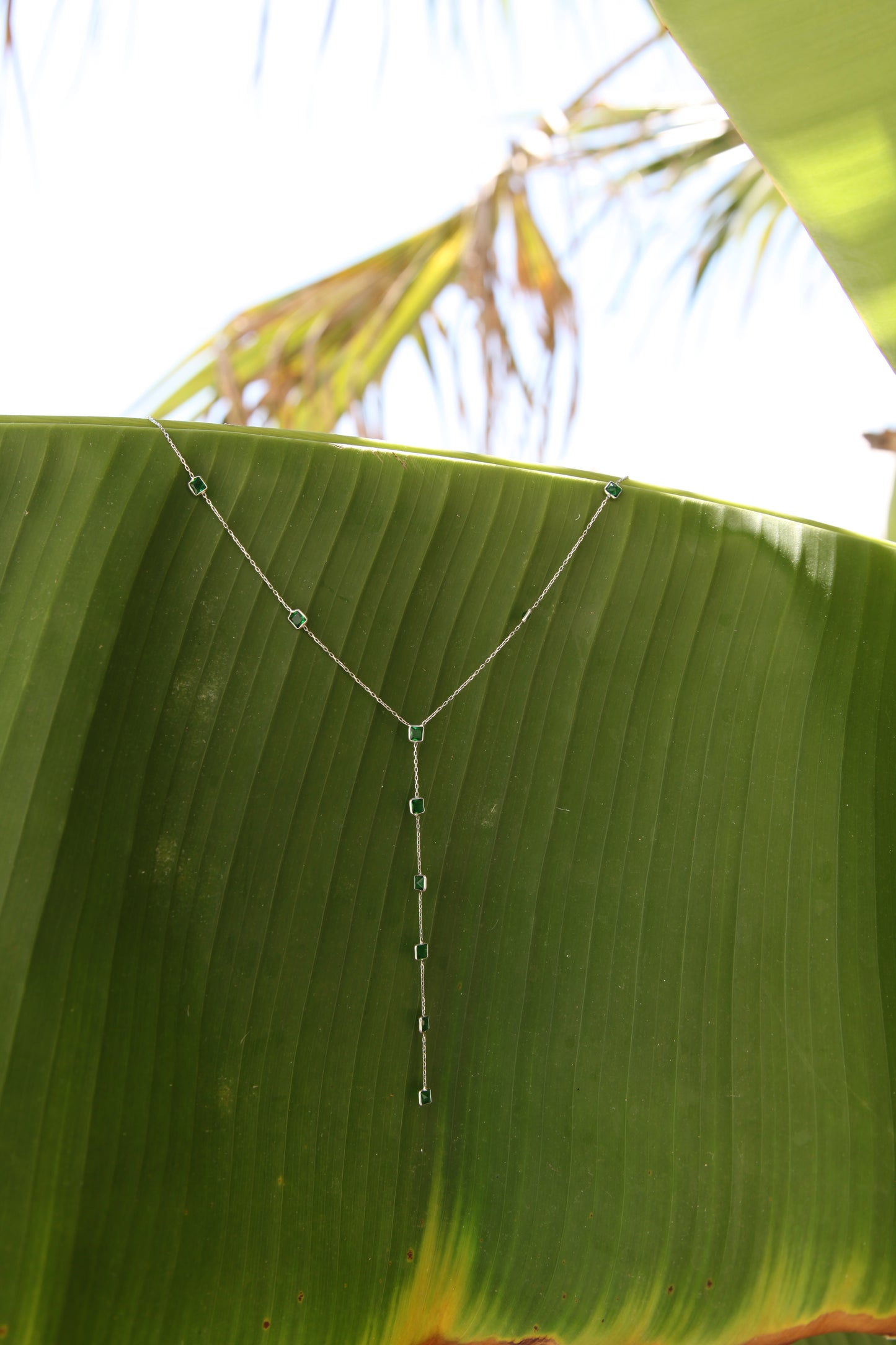 Green stones silver Y-necklace - Èthèora