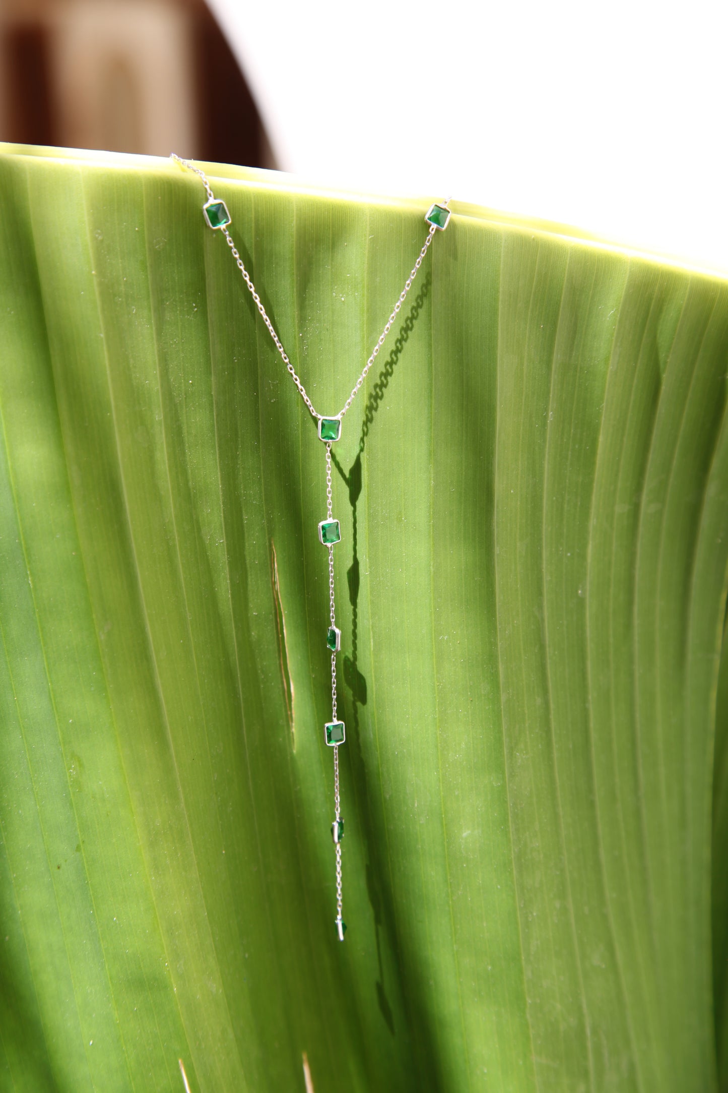 Green stones silver Y-necklace - Èthèora