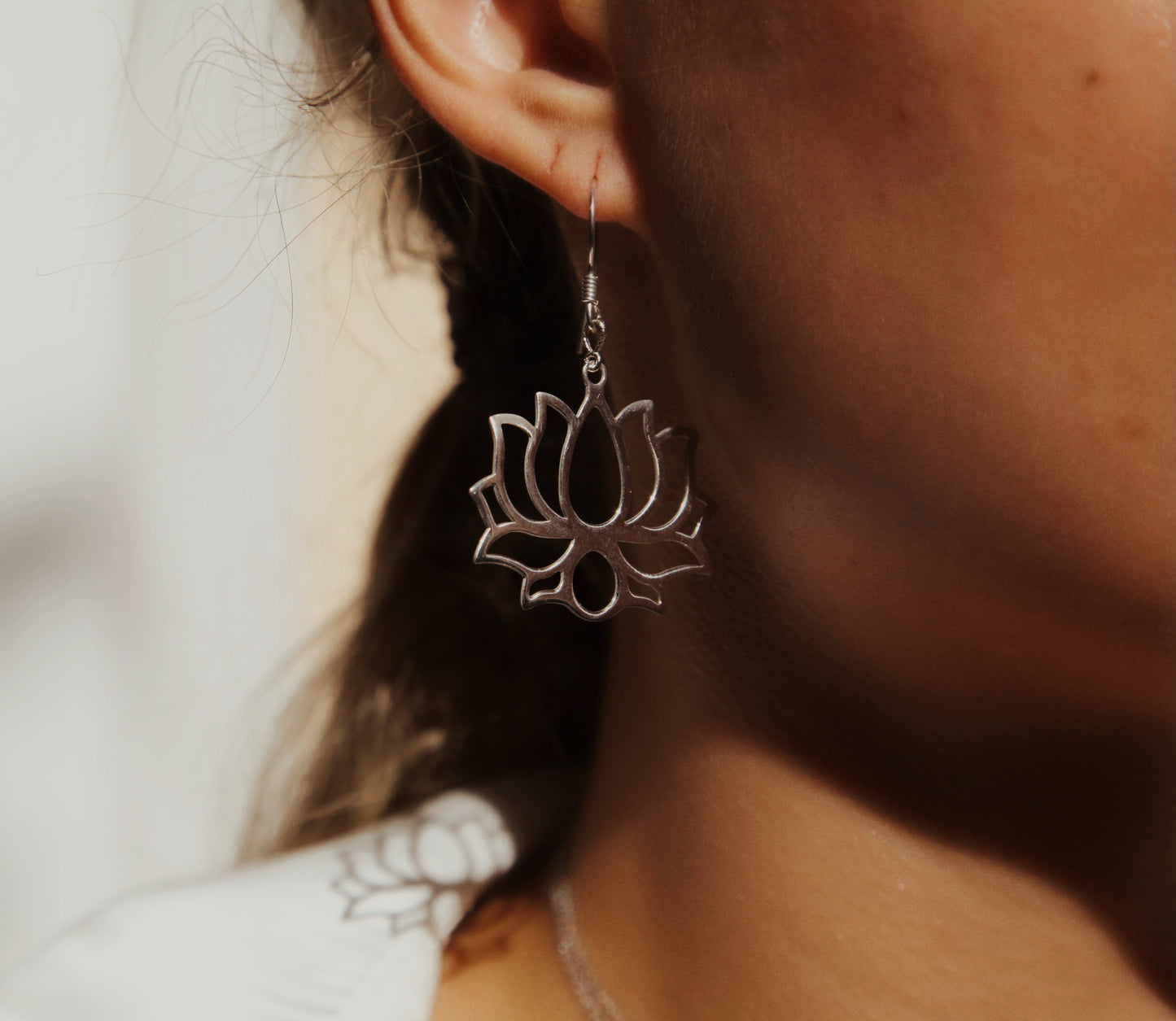 Lotus big dangle silver earrings