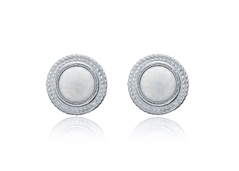 Round white opal necklace and earrings set - Èthèora