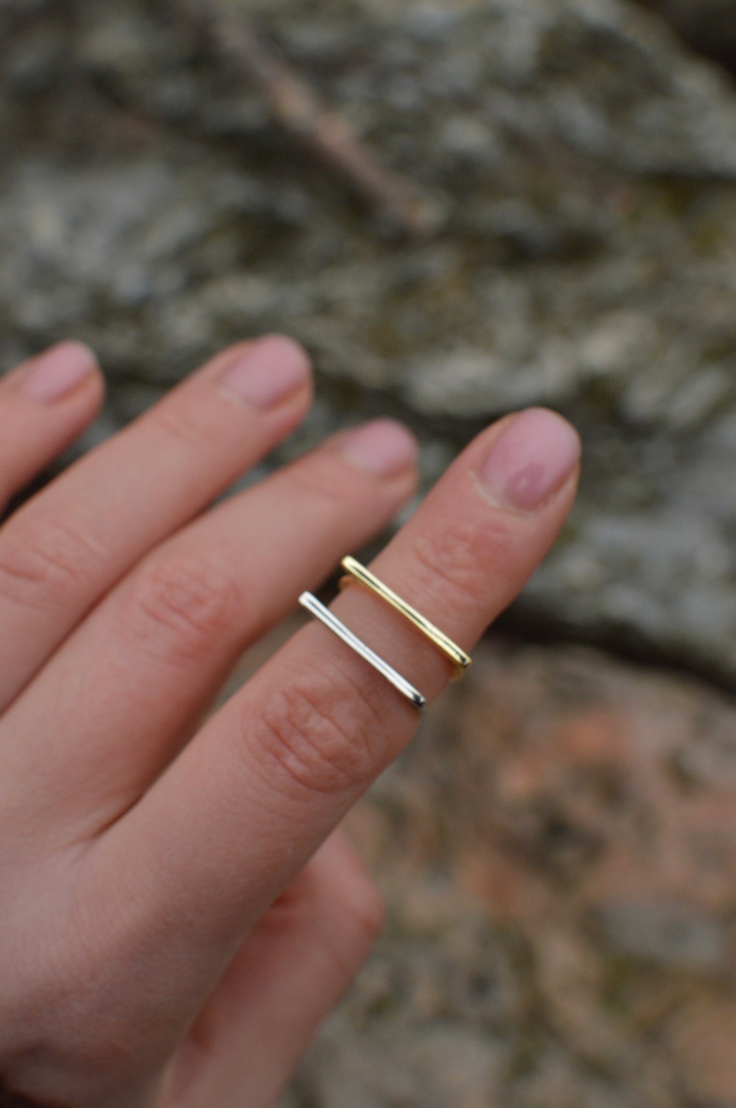 Sterling silver 925 14K gold Line ring