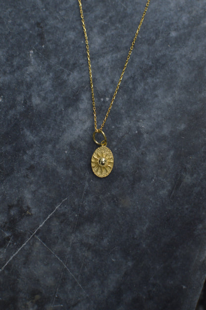 Sacred symbols: solar amulet pendant silver 14K gold necklace