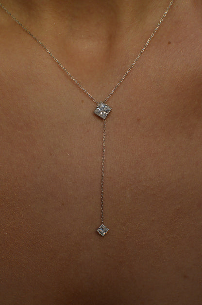 Radiant duo pendant silver Y-shaped necklace