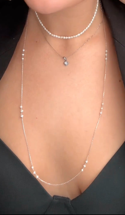Tiny pearls silver necklace