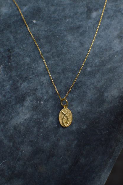 Sacred symbols: fish drop silver 14K pendant