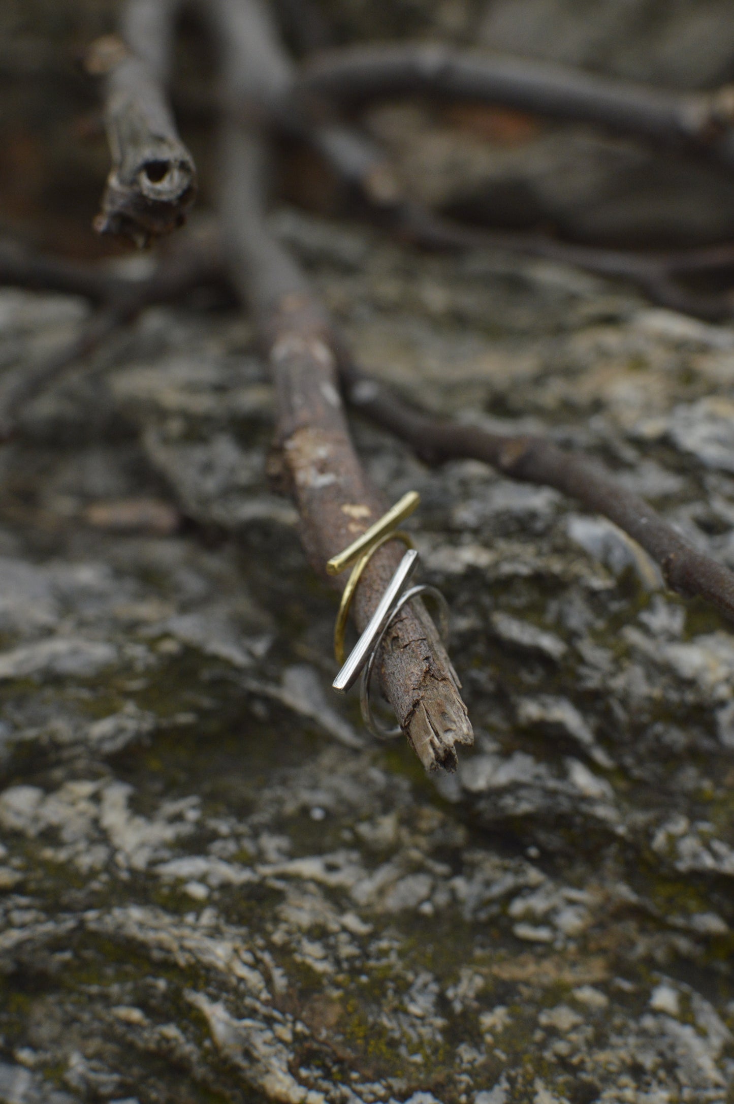 Sterling silver 925 14K gold Line ring