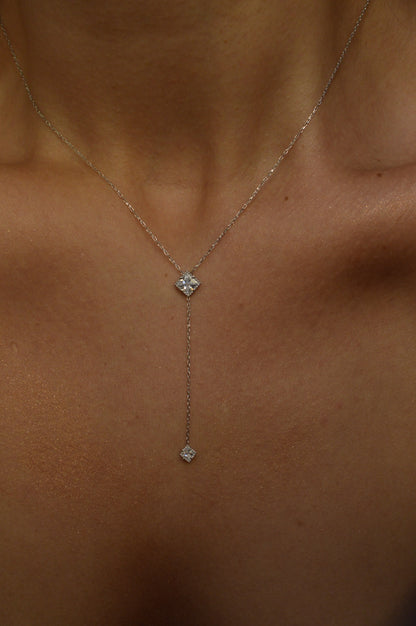Radiant duo pendant silver Y-shaped necklace