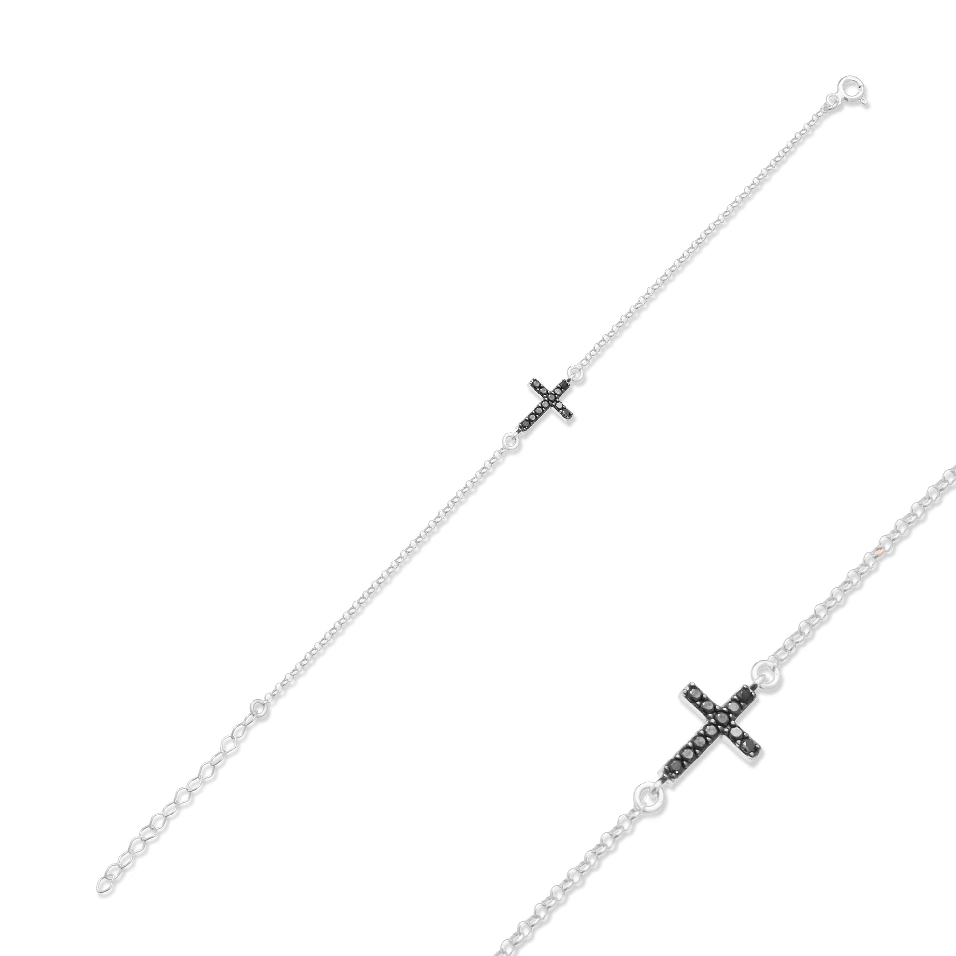 Cross design silver charm bracelet with stones - Èthèora