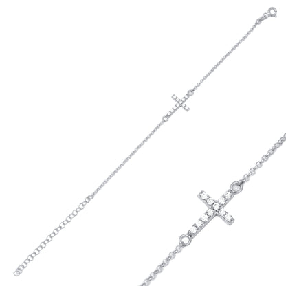 Cross design silver charm bracelet with stones - Èthèora