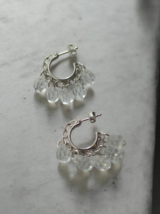 Серебряные серьги с бахромой из кристаллов