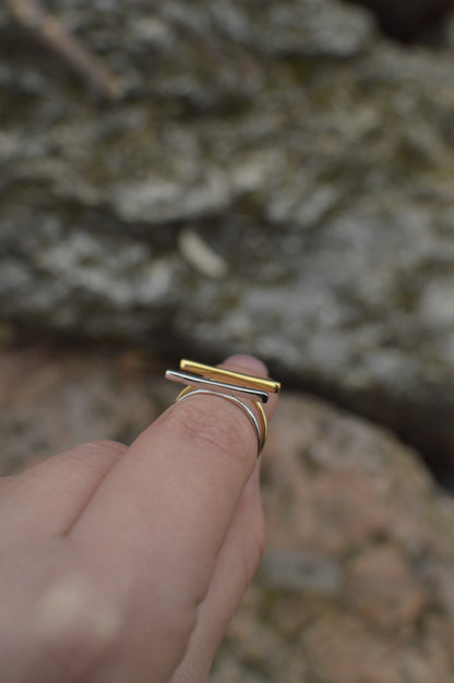 Sterling silver 925 14K gold Line ring