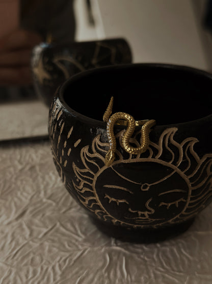 Кольцо Serpent twist змея из серебра 14 карат с золотом