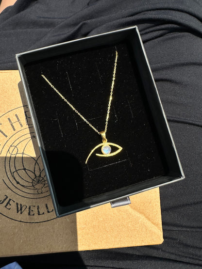 Eye of clarity silver 14K gold necklace