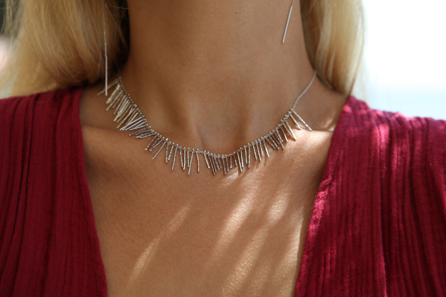 Cascade fringe silver necklace - Èthèora