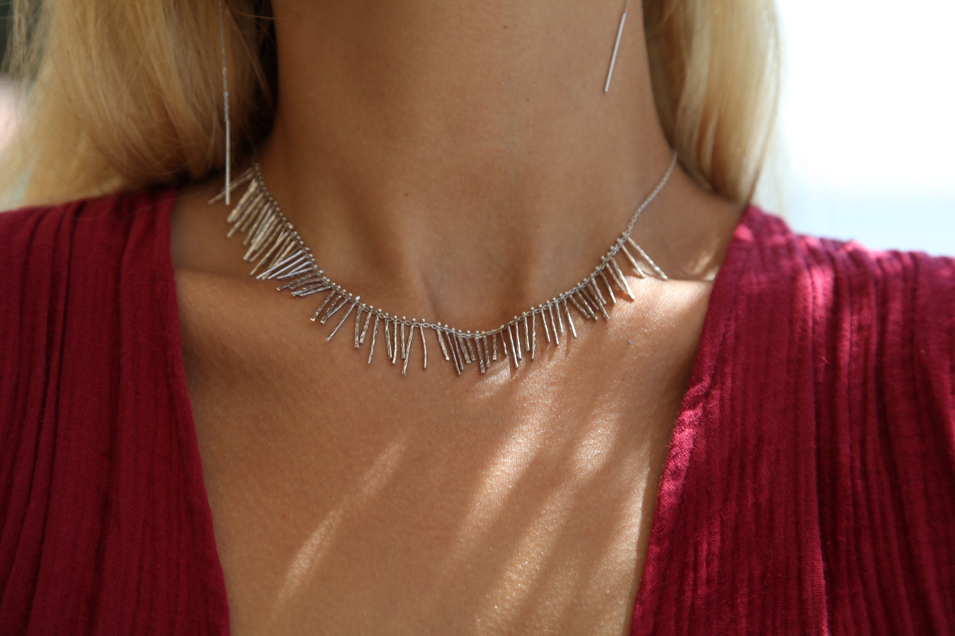 Cascade fringe silver necklace - Èthèora