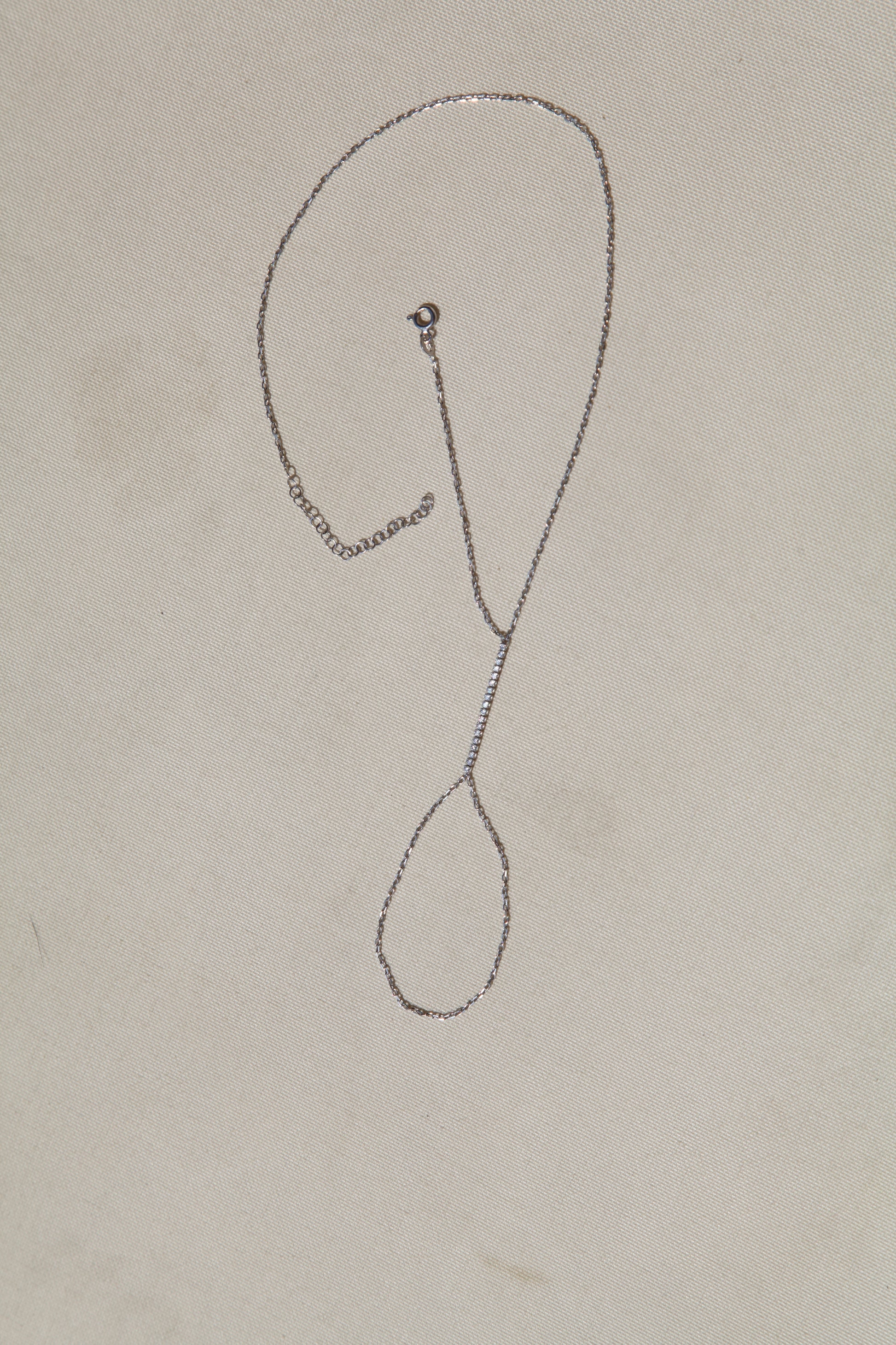 Shahmaran silver bracelet with line stones and double wrist chain - Èthèora