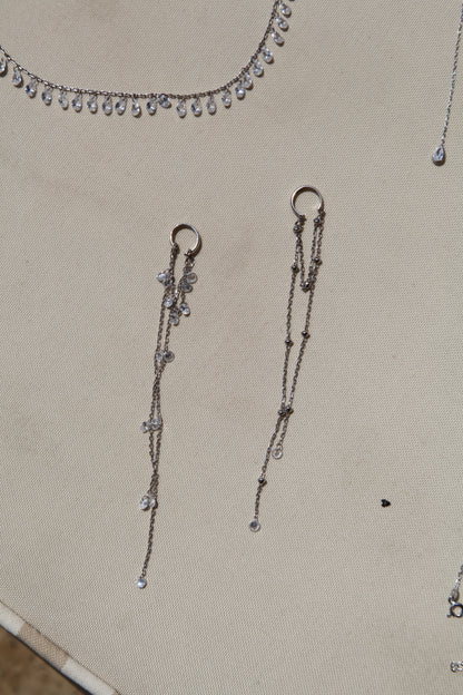 Crystal long chain silver cuff - Èthèora