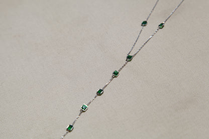 Green stones silver Y-necklace - Èthèora