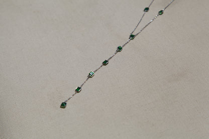 Green stones silver Y-necklace - Èthèora
