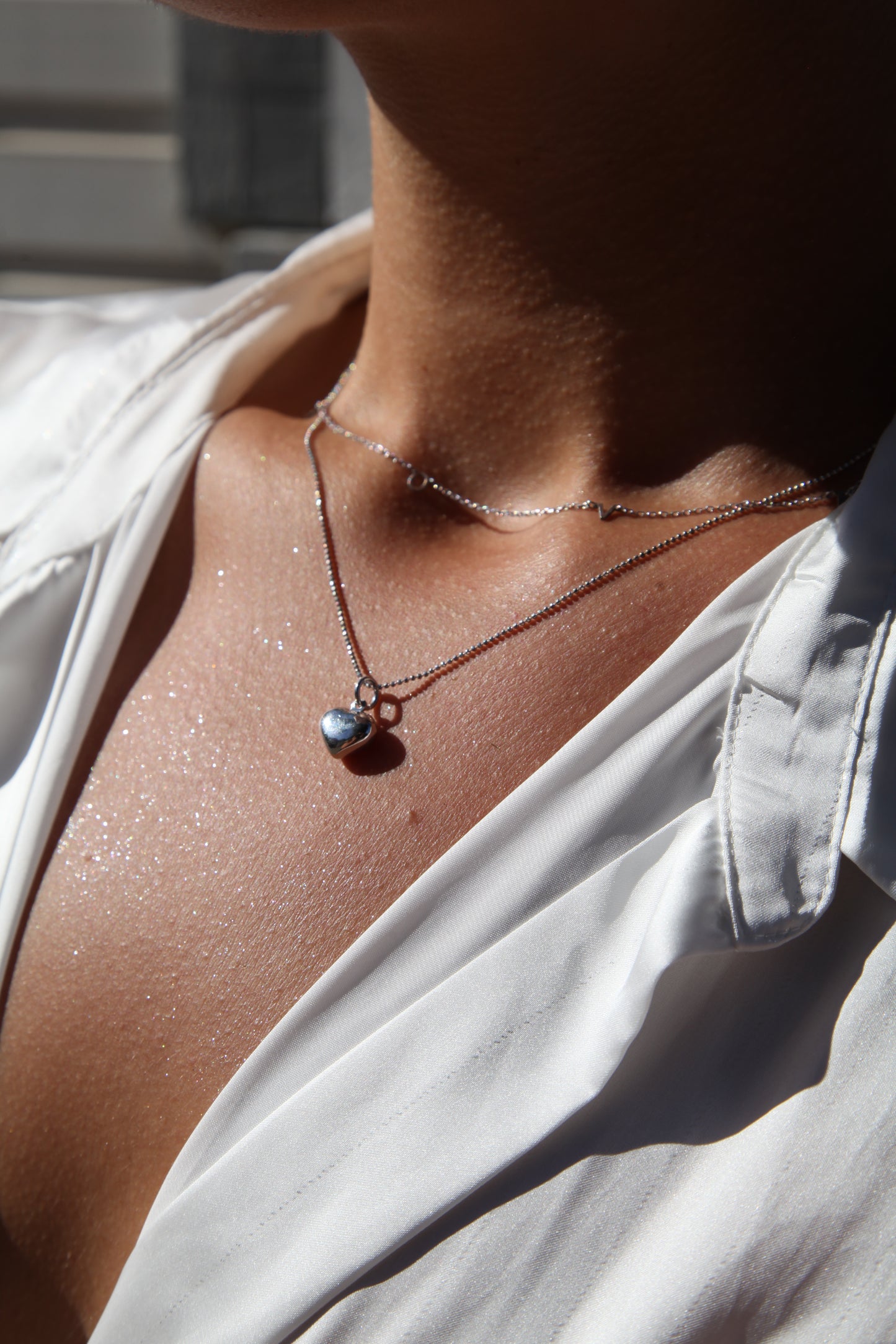 Convex heart (Love charm) silver earrings and necklace set - Èthèora