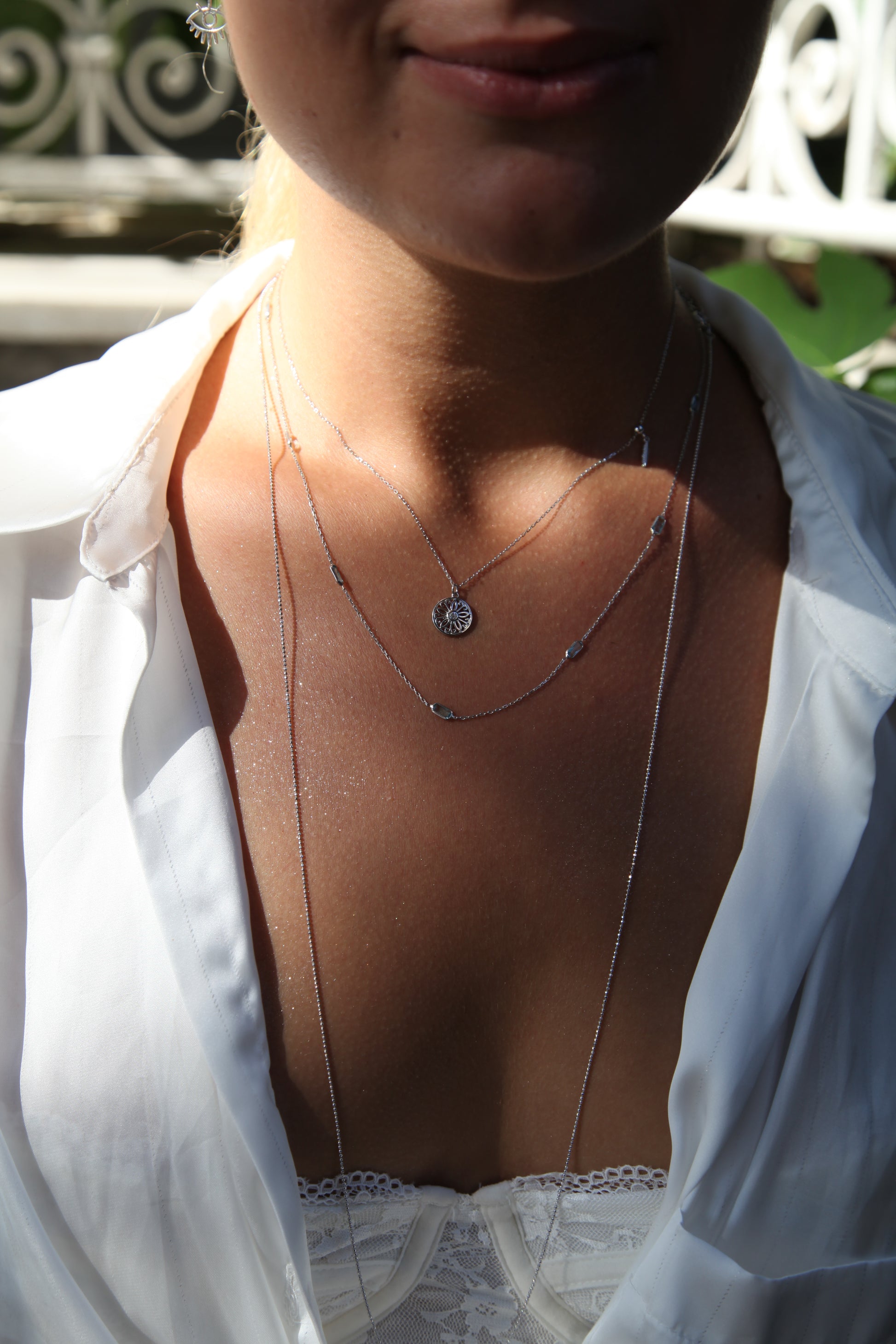 Blue stones long silver chain - Èthèora