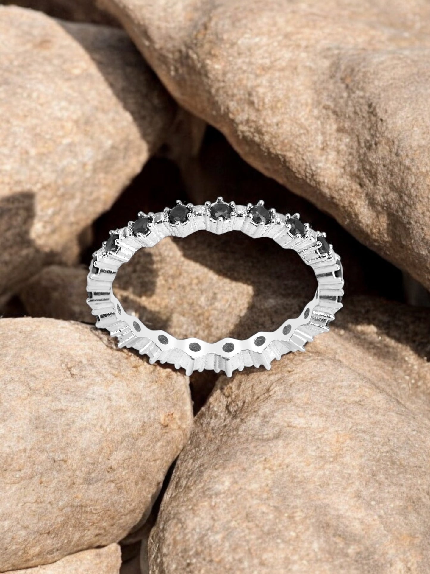 Eclipse silver ring with black stones - Èthèora