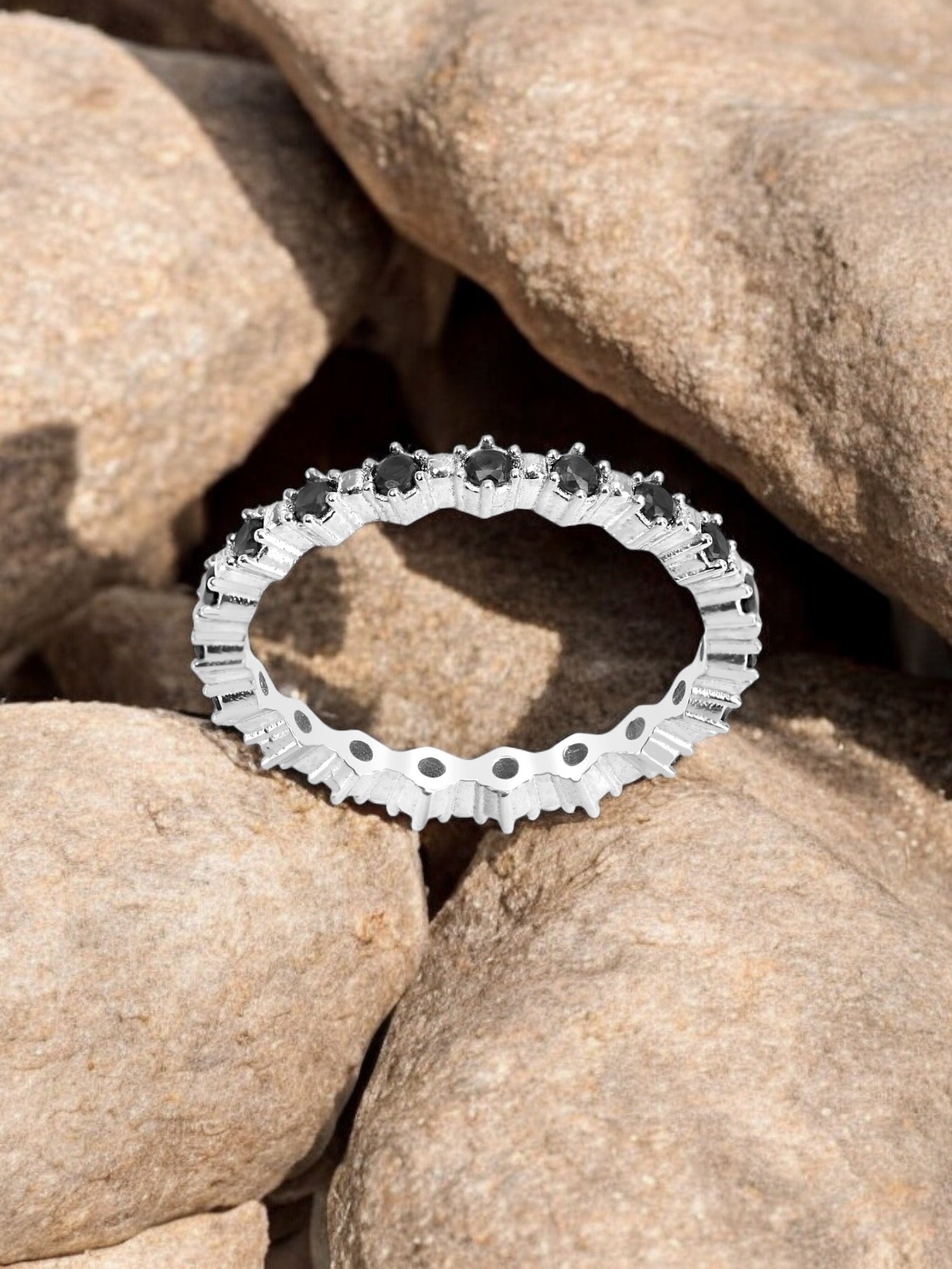 Eclipse silver ring with black stones - Èthèora