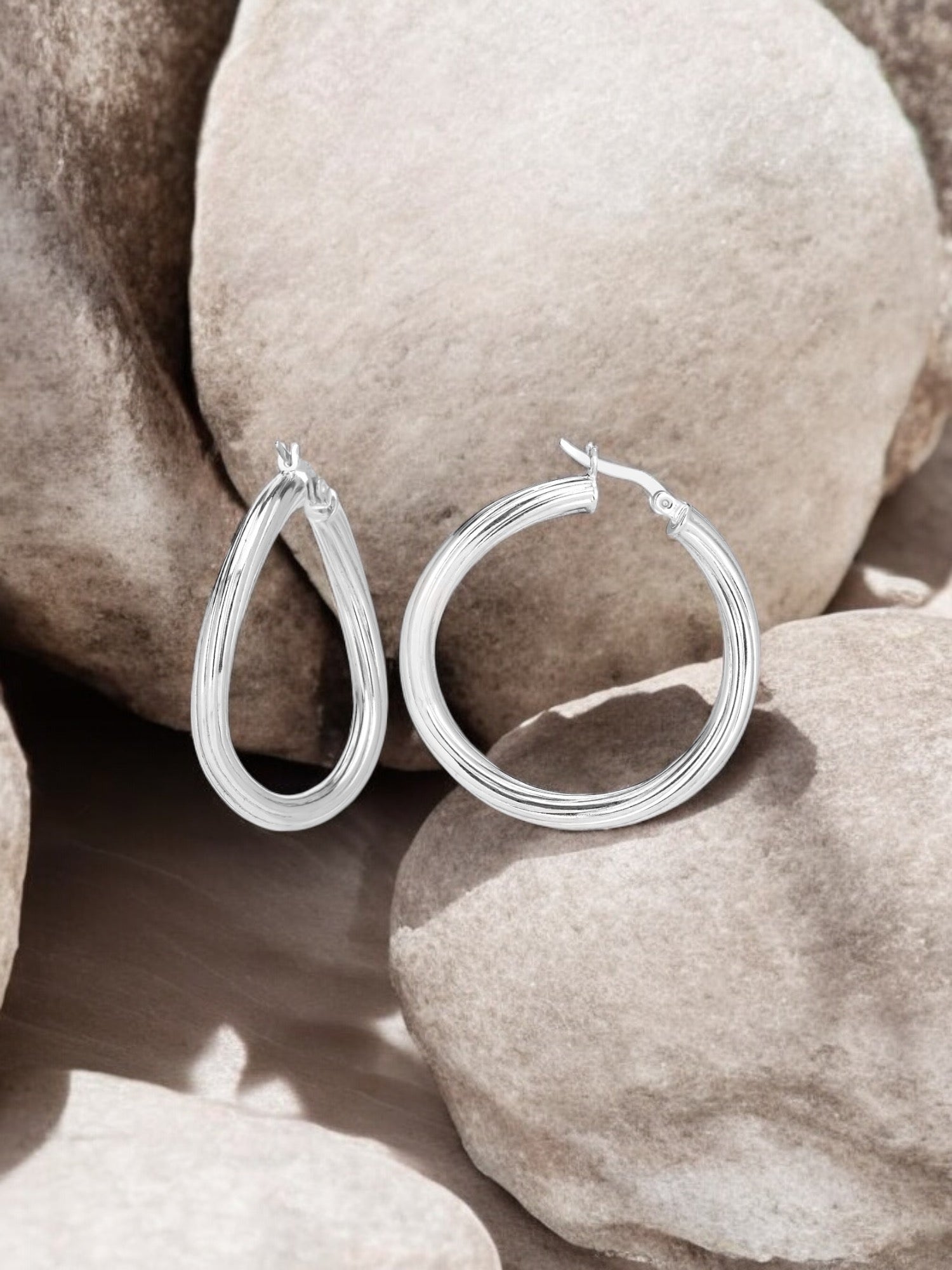 Waves silver hoop earrings - Èthèora