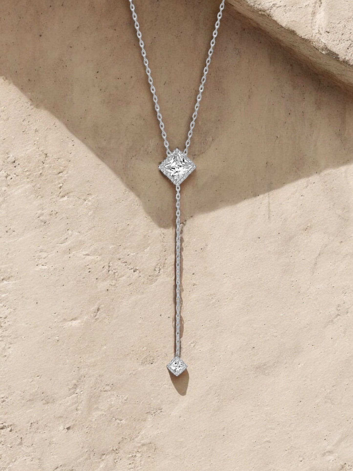 Radiant duo pendant silver Y-shaped necklace - Èthèora