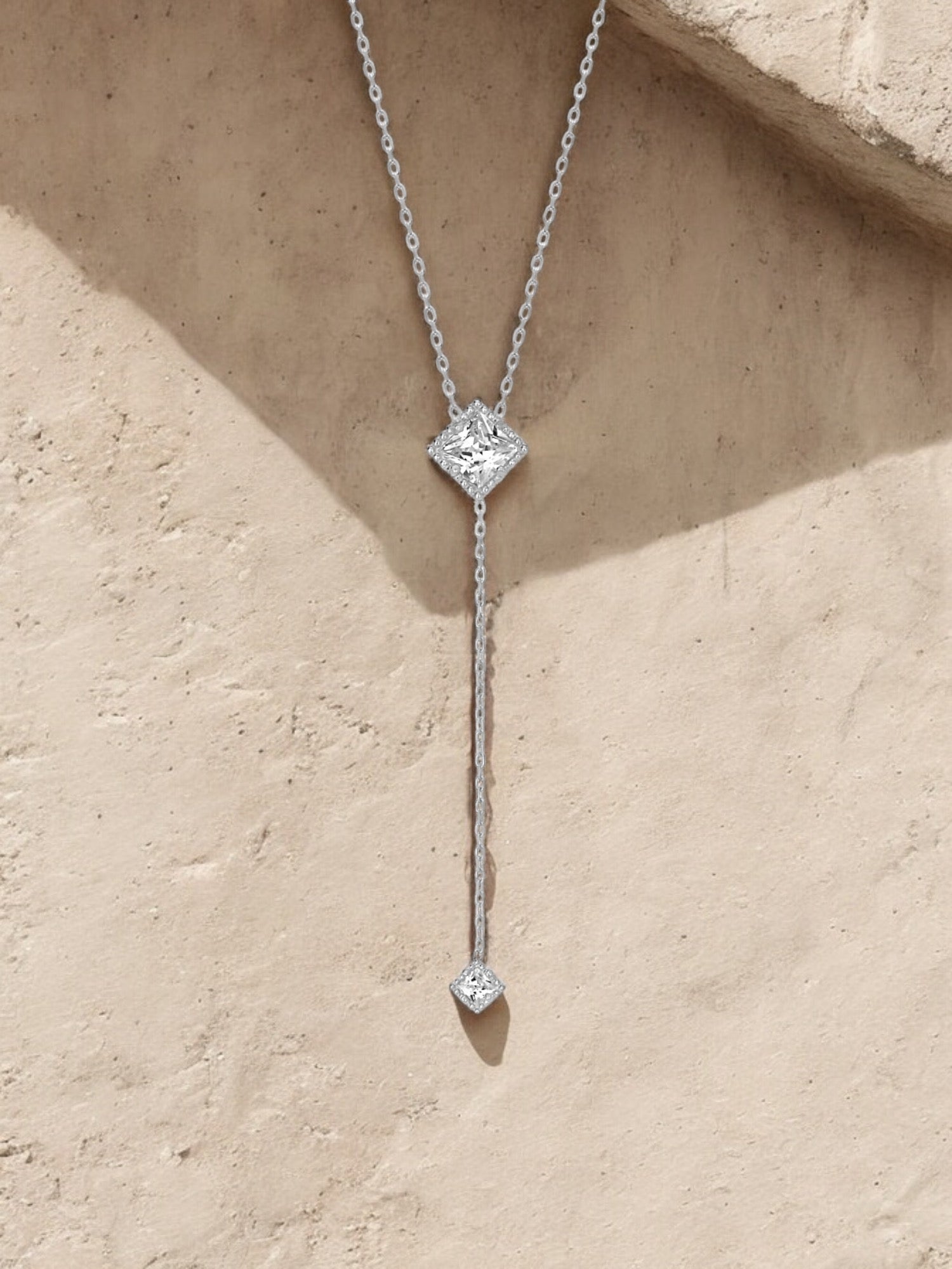 Radiant duo pendant silver Y-shaped necklace - Èthèora