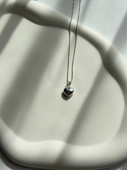 Convex heart (Love charm) silver earrings and necklace set - Èthèora