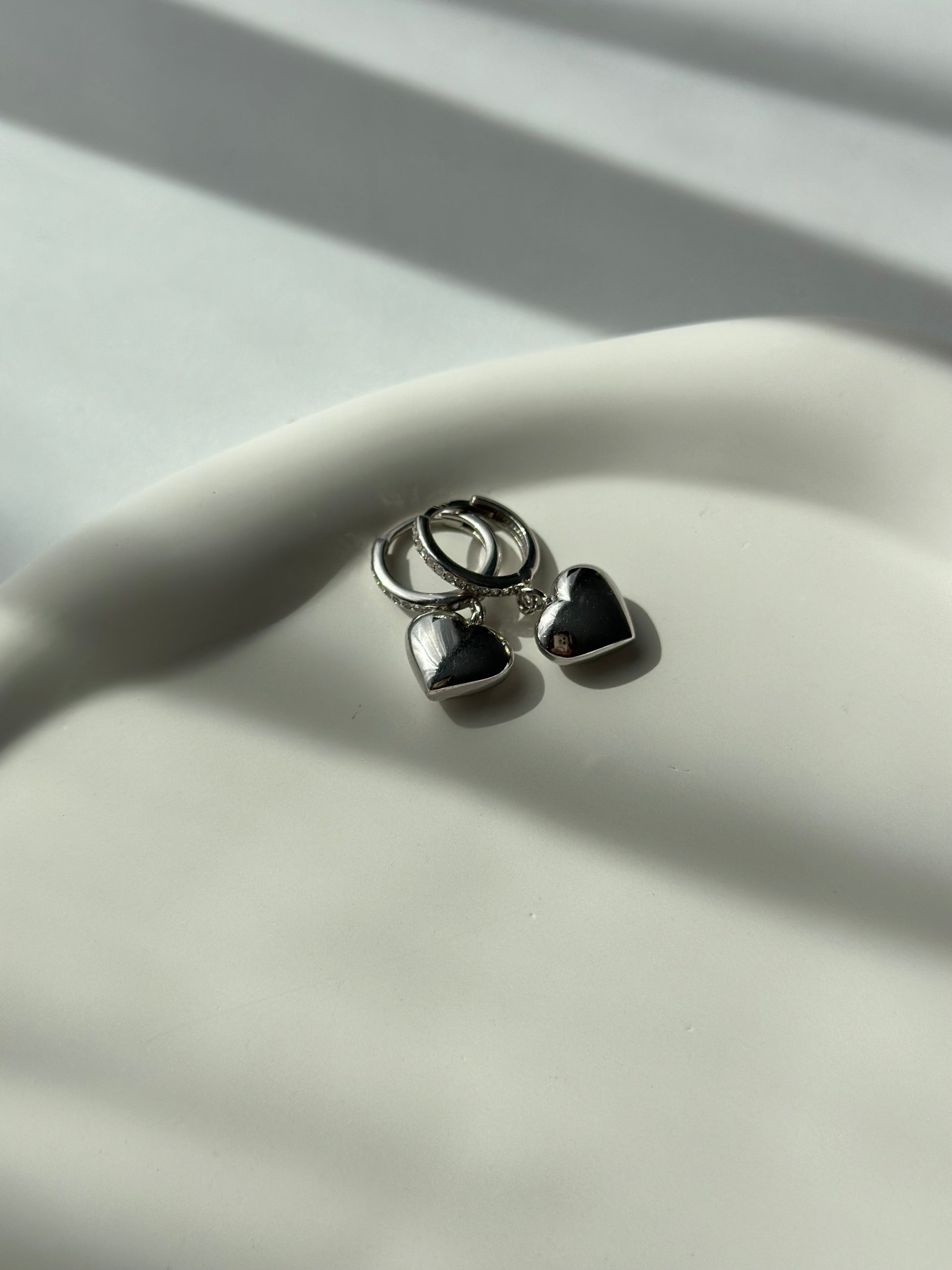 Convex heart (Love charm) silver earrings and necklace set - Èthèora