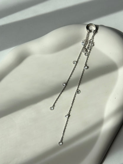 Crystal long chain silver cuff - Èthèora
