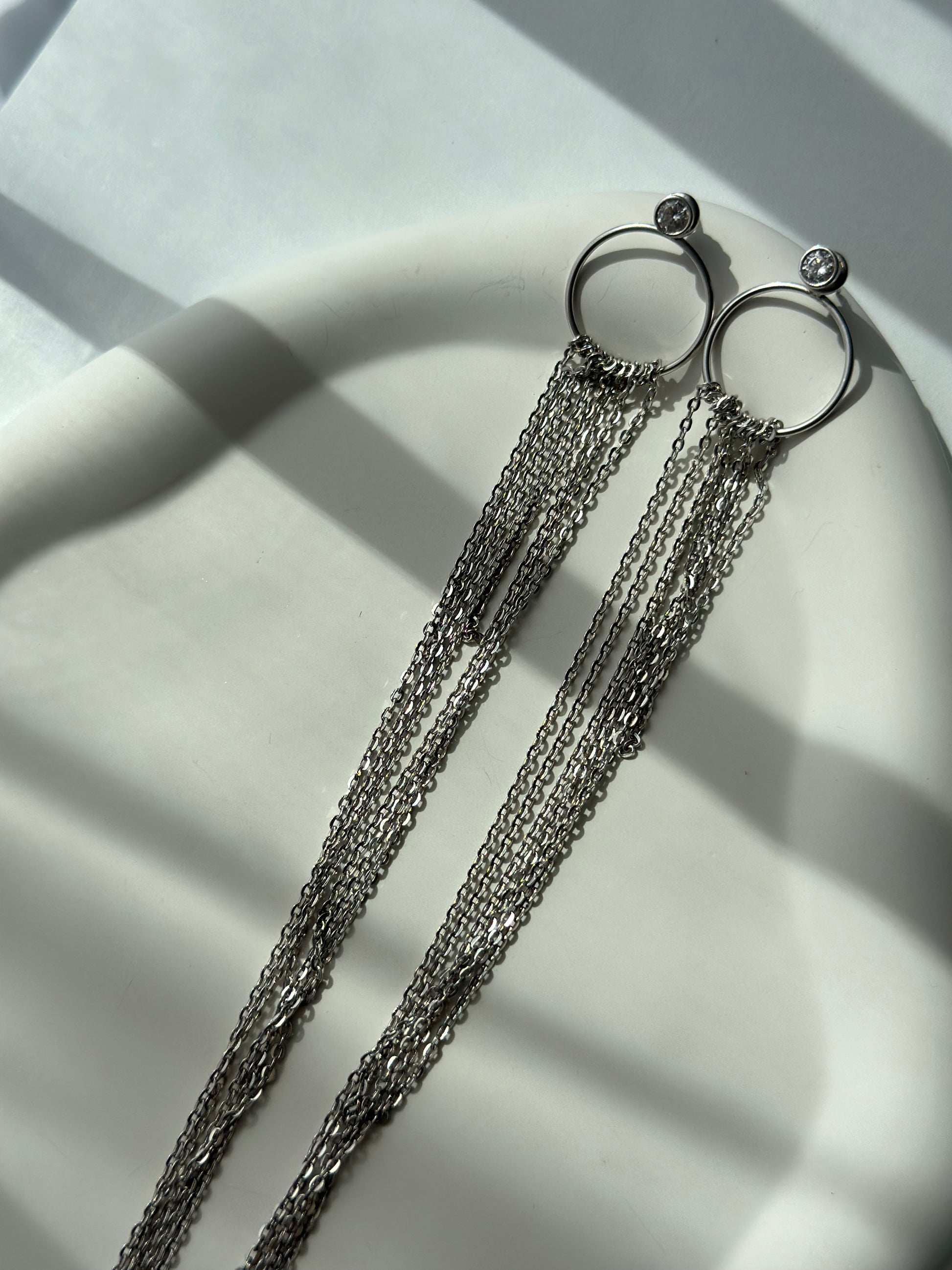 Cascade long chain silver earrings - Èthèora