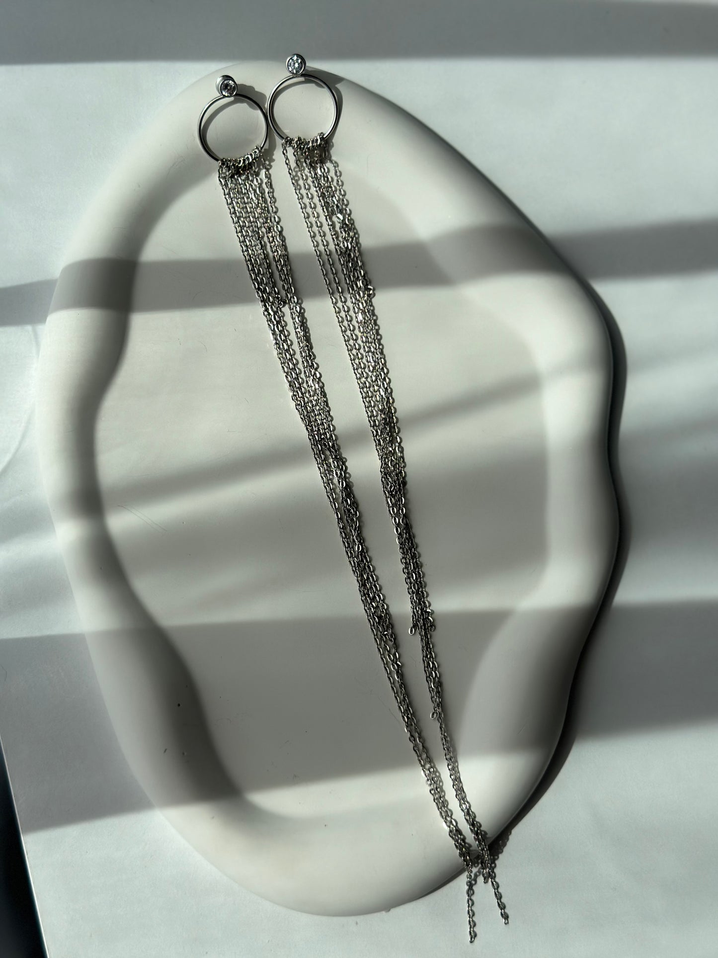 Cascade long chain silver earrings - Èthèora