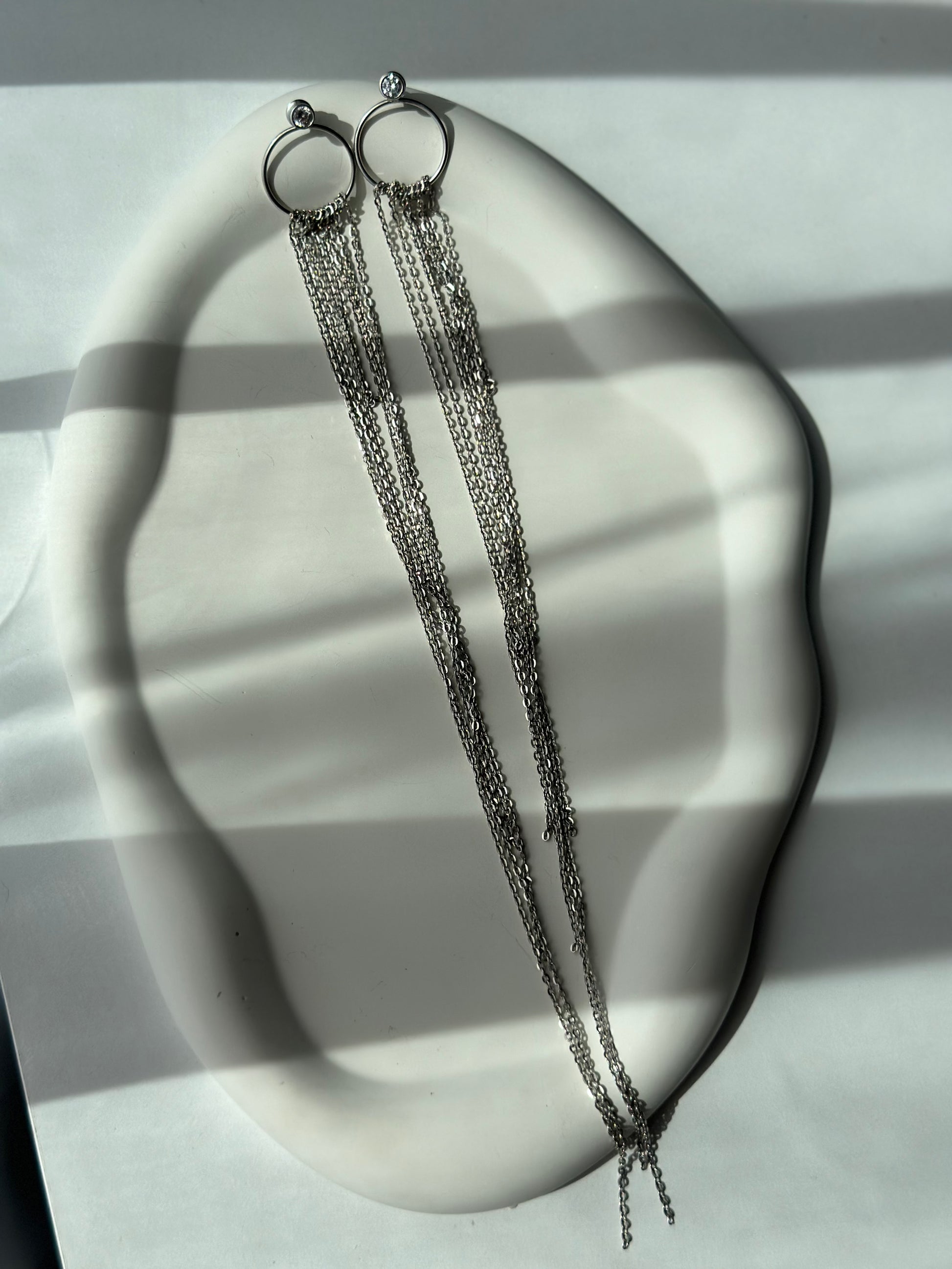 Cascade long chain silver earrings - Èthèora