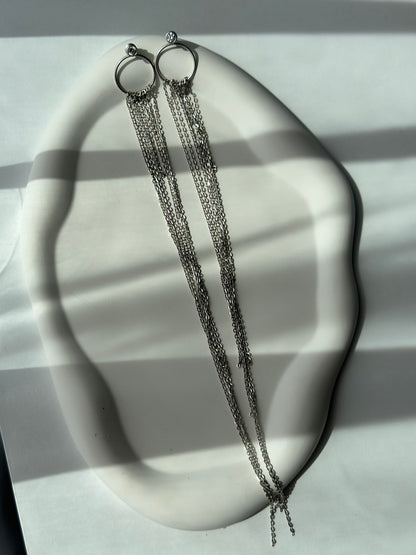 Cascade long chain silver earrings - Èthèora