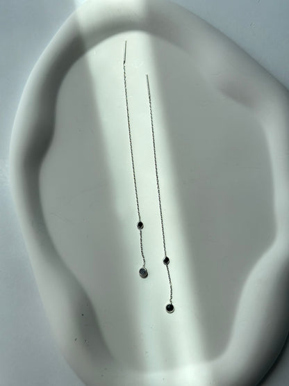 Black round stone double silver earrings - Èthèora