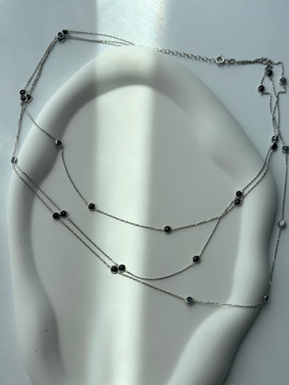 Black round stones trio chain silver necklace - Èthèora