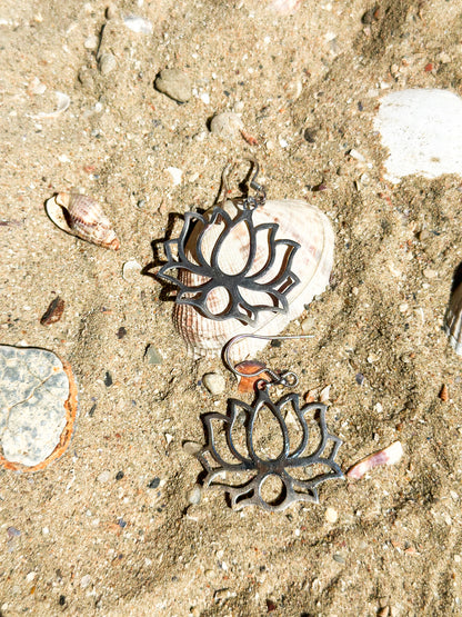 Lotus big dangle silver earrings - Èthèora
