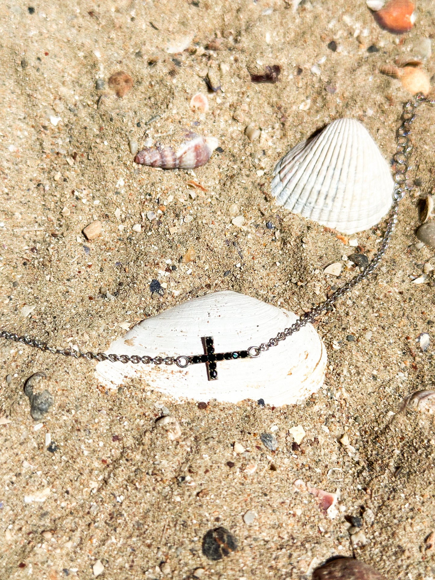 Cross design silver charm bracelet with stones - Èthèora