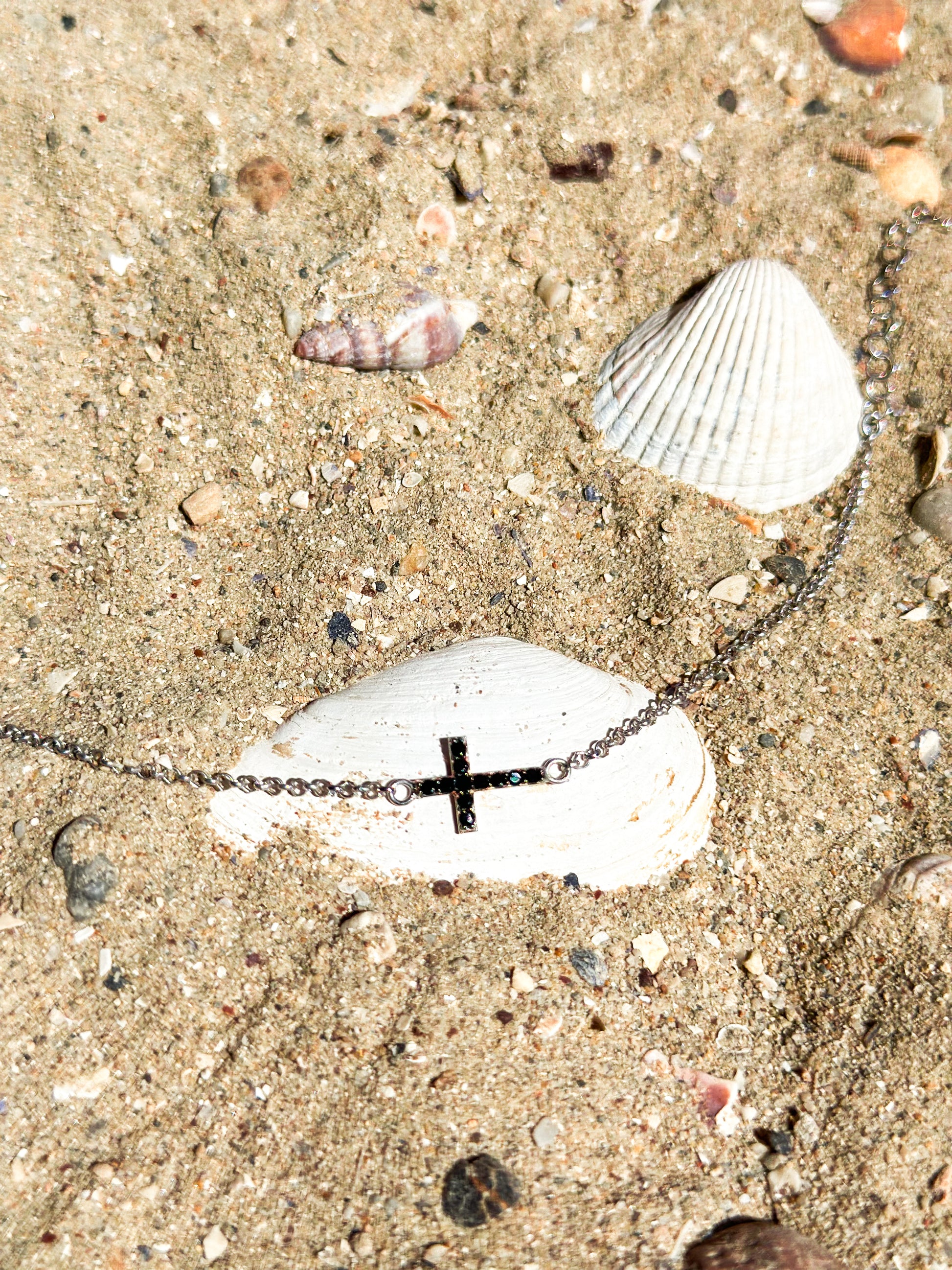 Cross design silver charm bracelet with stones - Èthèora