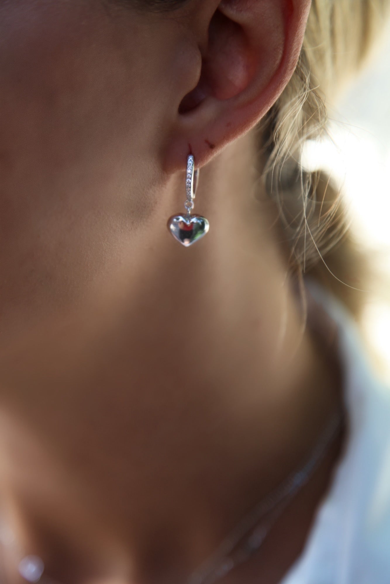 Convex heart (Love charm) silver earrings and necklace set - Èthèora